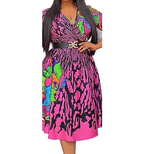 

Women's Plus Size Casual Dress Floral V Neck Half Sleeve Fall Winter Casual Midi Dress Causal Daily Dress