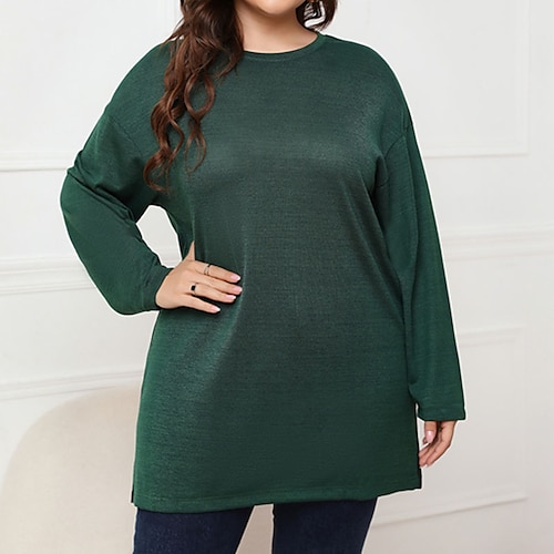 

Women's Plus Size Tops Blouse Shirt Plain Long Sleeve Round Neck Casual Daily Vacation Polyester Fall Winter Wine Dark Green