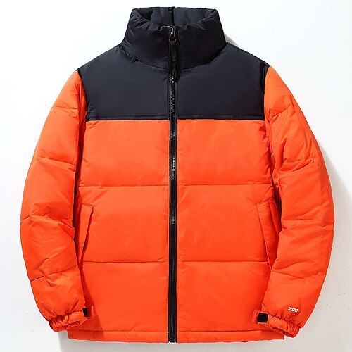 

Men's Puffer Jacket Winter Jacket Quilted Jacket Winter Coat Warm Work Daily Wear Pure Color Outerwear Clothing Apparel Casual Casual Daily Black Orange Navy Blue