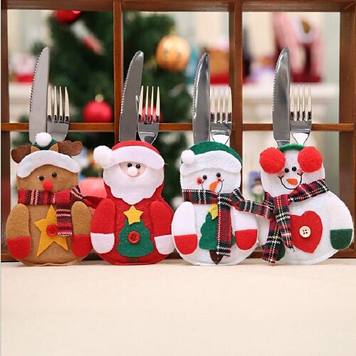 

Christmas Cutlery Bag Silverware Tableware Holder Knife Fork Bag Pouch Decor for Home Dinner Table, Festival Holiday Party, Christmas Tree Decoration