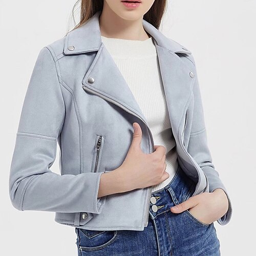 

Women's Faux Leather Jacket Warm Breathable Outdoor Daily Wear Vacation Going out Pocket Full Zip Zipper Turndown Active Sports Comfortable Street Style Solid Color Regular Fit Outerwear Long Sleeve