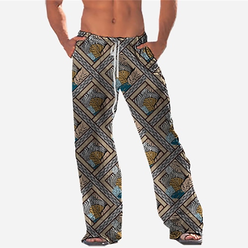 

Men's Trousers Beach Pants Pocket Drawstring Elastic Waist Graphic Prints Comfort Breathable Casual Daily Holiday Streetwear Designer Brown / Elasticity