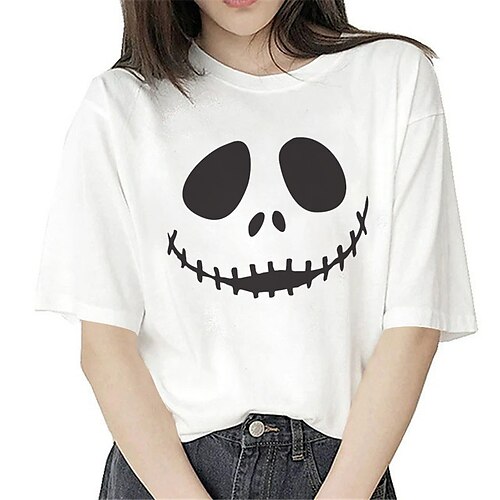 

Kids Girls' Halloween T shirt Skull Outdoor 3D Print Short Sleeve Crewneck Active 3-12 Years Spring White