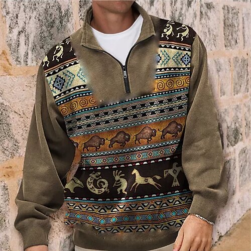 

Men's Unisex Zip Up Sweatshirt Pullover Animal Graphic Prints Zipper Print Daily Sports 3D Print Boho Designer Casual Clothing Apparel Hoodies Sweatshirts Long Sleeve Brown