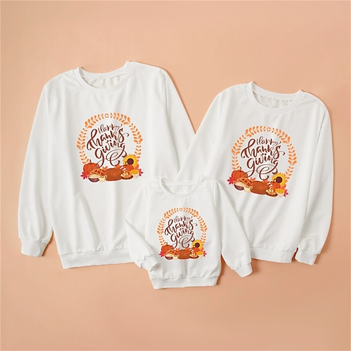 

Family Look Thanksgiving Sweatshirt Letter Pumpkin Sunflower Daily Print White Long Sleeve Daily Matching Outfits