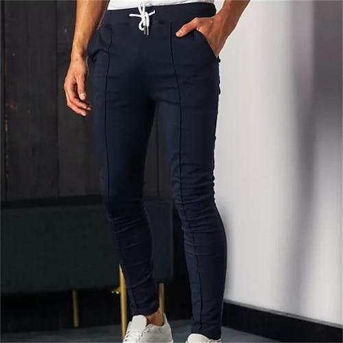 

Men's Joggers Trousers Casual Pants Drawstring Elastic Waist Solid Color Comfort Breathable Casual Daily Streetwear Sports Fashion Deep Blue Micro-elastic / Elasticity