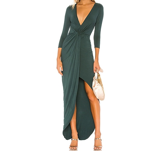 

Women's Party Dress Sheath Dress Long Dress Maxi Dress Black Dark Green 3/4 Length Sleeve Pure Color Ruched Winter Fall Autumn V Neck Party 2022 S M L XL XXL