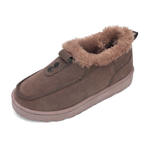 

Women's Boots Plus Size Booties Ankle Boots Flat Heel Round Toe Faux Fur Loafer Fall Winter Solid Colored Light Brown Black Gray