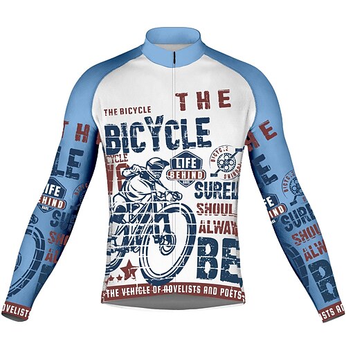 

21Grams Men's Cycling Jersey Long Sleeve Bike Top with 3 Rear Pockets Mountain Bike MTB Road Bike Cycling Breathable Quick Dry Moisture Wicking Reflective Strips Blue Graphic Polyester Spandex Sports