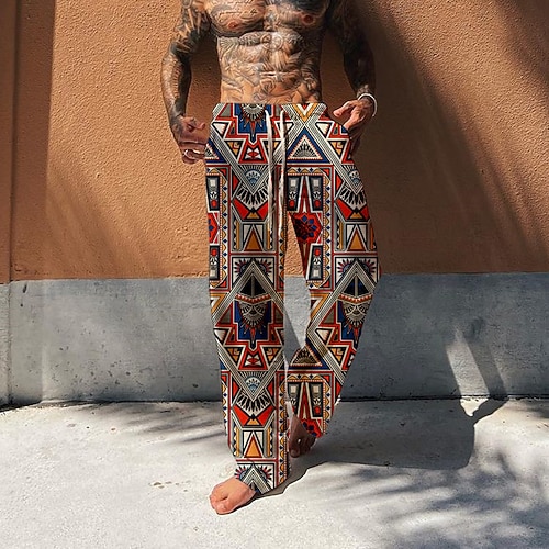 

Men's Trousers Beach Pants Pocket Drawstring Elastic Waist Graphic Prints Comfort Breathable Casual Daily Holiday Streetwear Designer Green Blue
