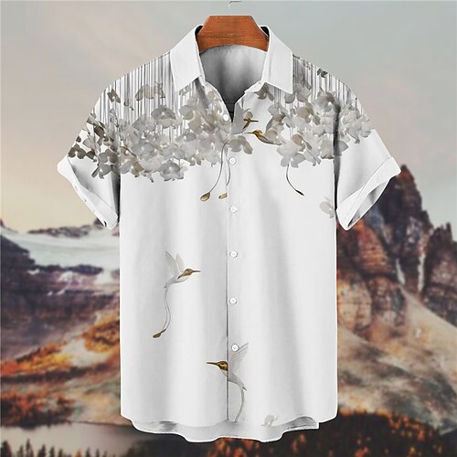 

Men's Shirt Graphic Shirt Floral Turndown White 3D Print Outdoor Street Button-Down Print Clothing Apparel Fashion Designer Casual Breathable / Summer / Spring / Summer