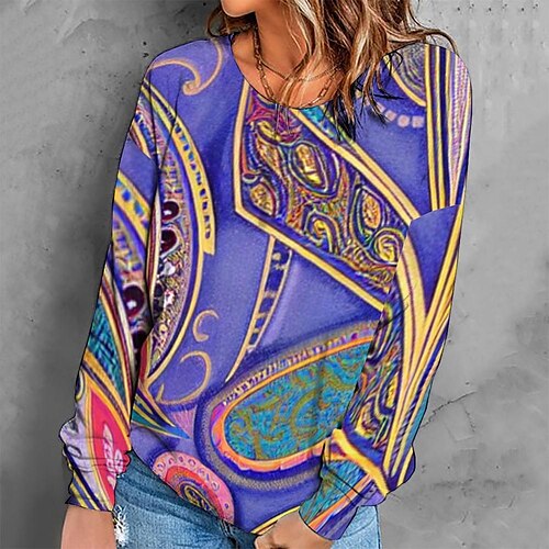 

Women's Sweatshirt Pullover Retro Purple Graphic Geometric Tie Dye Casual Round Neck Long Sleeve S M L XL 2XL 3XL / Winter