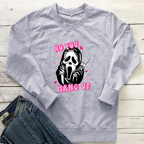 

Women's Plus Size Tops Pullover Sweatshirt Skull Heart Print Long Sleeve Crewneck Casual Halloween Halloween Spirit Halloween Cotton Fall Winter Green White
