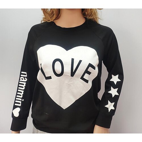 

2021 Amazon Wish European And American Women's Top Loose Long-Sleeved Round Neck Love Print Ladies Sweater T-Shirt