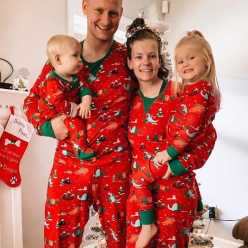 

Christmas Pajamas Ugly Family Set Christmas Pattern Home Red Long Sleeve Mom Dad and Me Mom Dad and Me Daily Matching Outfits