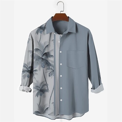 

Men's Shirt Graphic Shirt Coconut Tree Turndown Blue 3D Print Outdoor Street Long Sleeve Button-Down Print Clothing Apparel Designer Casual Breathable