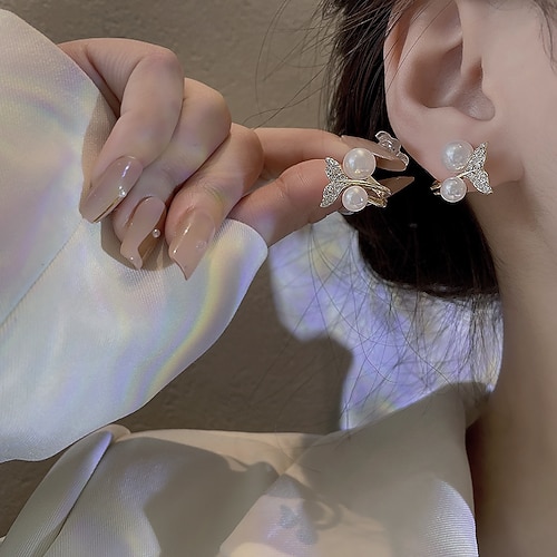 

1 Pair Earrings For Women's Girls' Wedding Imitation Diamond Alloy Classic Wedding Pearl Earrings 7-8mm Freshwater Cultured Pearl 925 Sterling Silver Stud Earrings for Women
