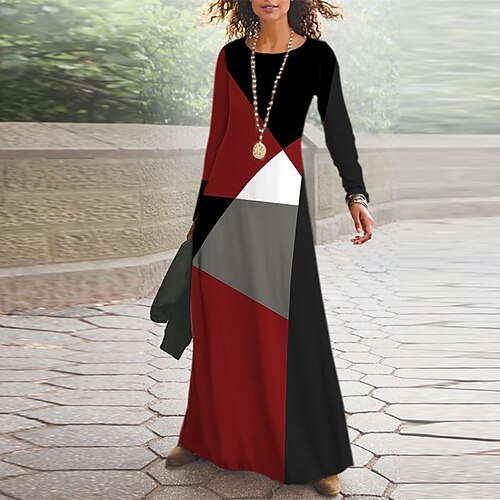 

Women's Casual Dress Swing Dress Long Dress Maxi Dress Black Red Long Sleeve Animal Pocket Winter Fall V Neck Winter Dress Fall Dress 2022 S M L XL XXL 3XL
