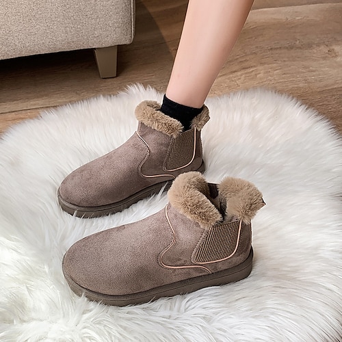 

Women's Boots Snow Boots Booties Ankle Boots Winter Flat Heel Round Toe Suede Loafer Black Khaki Beige