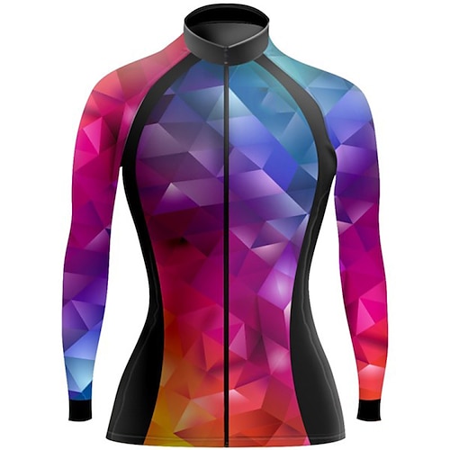 

21Grams Women's Cycling Jersey Long Sleeve Bike Top with 3 Rear Pockets Mountain Bike MTB Road Bike Cycling Breathable Quick Dry Moisture Wicking Reflective Strips Purple Geometic Polyester Spandex