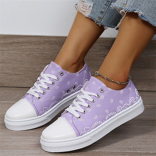 

Women's Sneakers Daily Plus Size Canvas Shoes Lace-up Flat Heel Round Toe Casual Canvas Lace-up Color Block Black Purple Pink