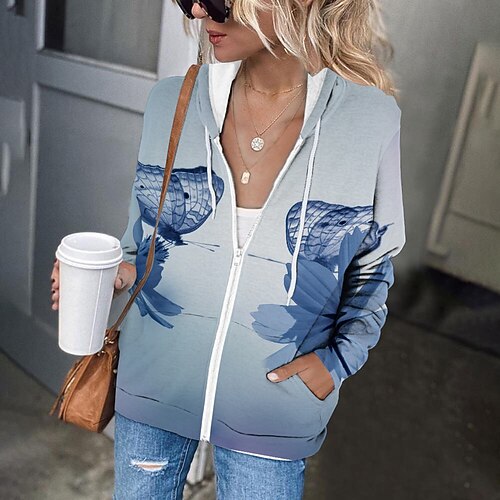 

Women's Zip Hoodie Sweatshirt Pullover Floral Butterfly Print Daily Sports 3D Print Active Streetwear Clothing Apparel Hoodies Sweatshirts Black Blue