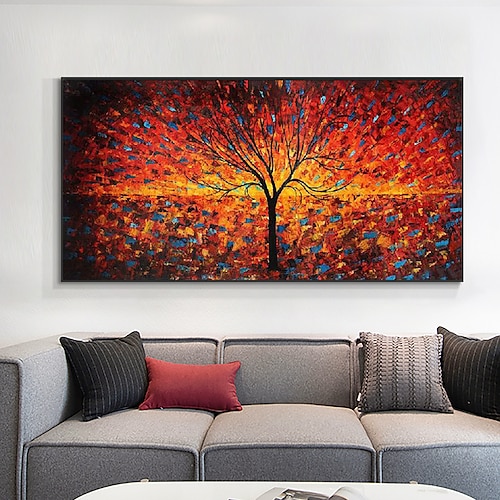 

Handmade Oil Painting Canvas Wall Art Decoration Modern Abstract Red Fortune Tree for Home Decor Rolled Frameless Unstretched Painting