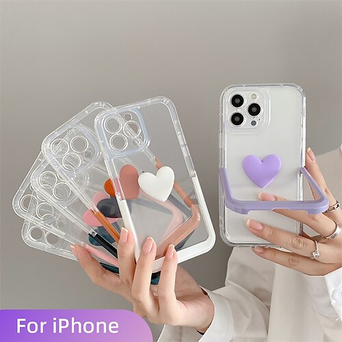 

Phone Case For Apple Classic Series iPhone 14 Pro Max iPhone 14 Pro iPhone 14 Plus iPhone 14 iPhone 13 Pro Max 12 11 Bumper Frame with Stand Transparent Heart Transparent PC