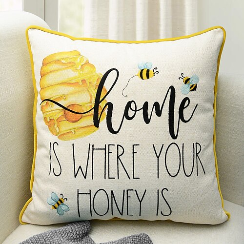 

Bee Letters Embroidered Throw Pillow Cover Square Quality Cushion Cover for Sofa Bedroom Livingroom Decorative