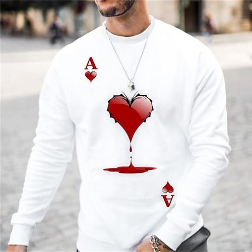 

Men's T shirt Tee Turtleneck shirt Graphic Poker Rolled collar Crew Neck White Print Holiday Vacation Long Sleeve Print Clothing Apparel Lightweight Casual Comfortable Essential / Fall / Spring