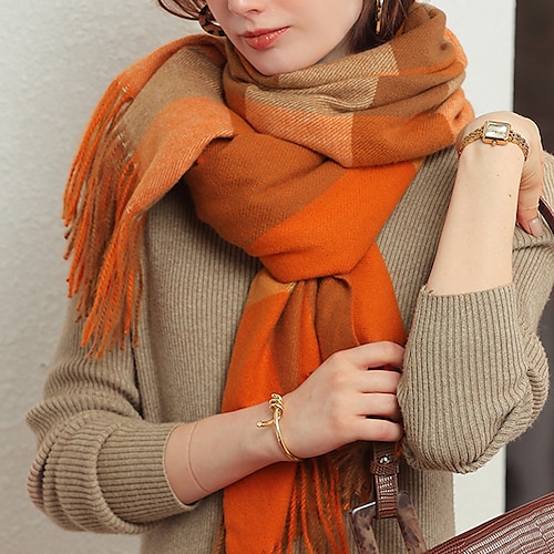 

Women's Women's Shawls & Wraps Outdoor Dailywear Holiday Black Brown Orange Scarf Plaid