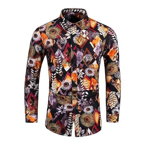 

Men's Shirt Graphic Shirt Graphic Classic Collar Yellow Red Casual Daily Clothing Apparel Designer Casual / Long Sleeve / Long Sleeve