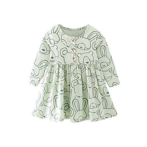 

Kids Little Girls' Dress Cartoon Animal A Line Dress School Holiday Light Green Long Sleeve Dresses Fall Winter 2-8 Years
