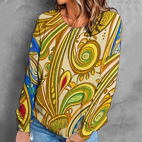 

Women's Sweatshirt Pullover Retro Yellow Graphic Geometric Tie Dye Casual Round Neck Long Sleeve S M L XL 2XL 3XL / Winter