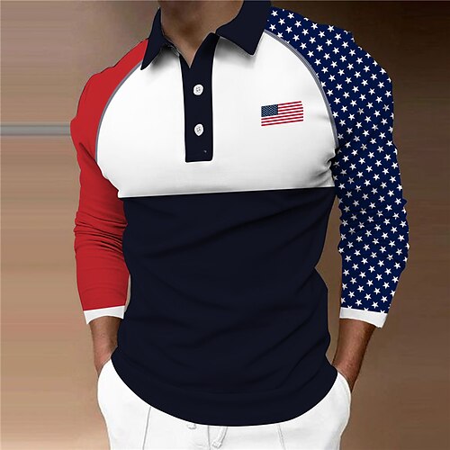 

Men's Collar Polo Shirt Golf Shirt Color Block National Flag Turndown Black Street Daily Long Sleeve Button-Down Print Clothing Apparel Fashion Designer Casual Comfortable