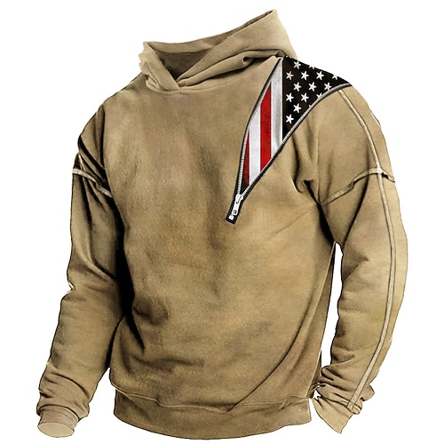 

Men's Hoodie Khaki Hooded Graphic Print American Flag Going out Vintage Streetwear Cool Winter Fall & Winter Clothing Apparel Hoodies Sweatshirts Long Sleeve