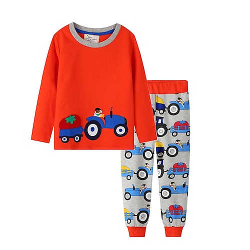 

2 Piezas Niños Chico Camiseta y Pantalones Conjunto de Ropa Vestimenta Coche Manga Larga Algodón Establecer Vacaciones Fresco Casual Invierno Otoño 2-6 años Naranja