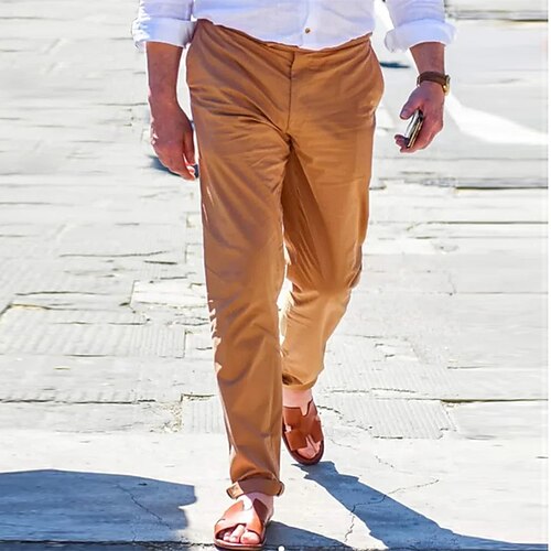 

Men's Linen Pants Trousers Casual Pants Pocket Solid Colored Comfort Soft Daily Holiday Streetwear Linen / Cotton Blend Streetwear Stylish Brown Micro-elastic / Spring