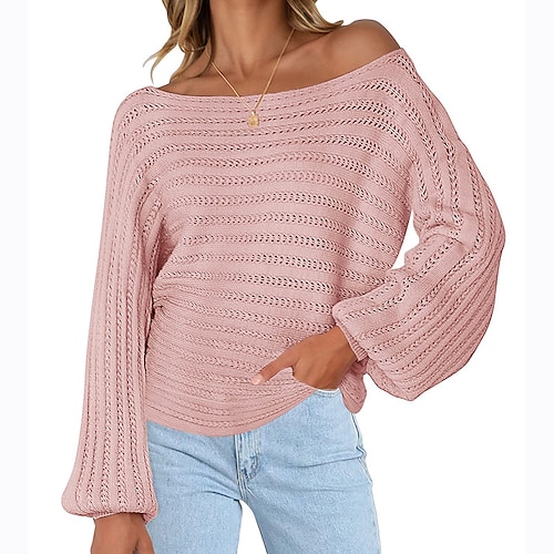 

Dame Pullover genser Jumper Heklet Strikke Strikket Ren farge Crew-hals Stilfull Fritid utendørs Daglig Vinter Høst Rosa Hvit S M L / Langermet / Normal / Ut på byen