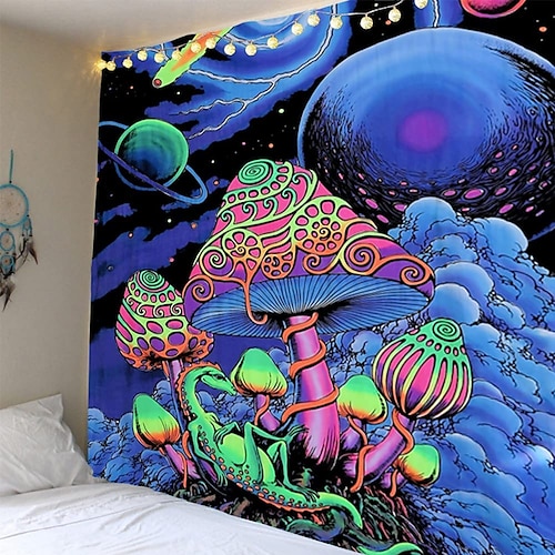 

Psychedelic Abstract Wall Tapestry Art Decor Blanket Curtain Picnic Tablecloth Hanging Home Bedroom Living Room Dorm Decoration Polyester Arabesque Mushroom Trippy Mountain Galaxy Forest