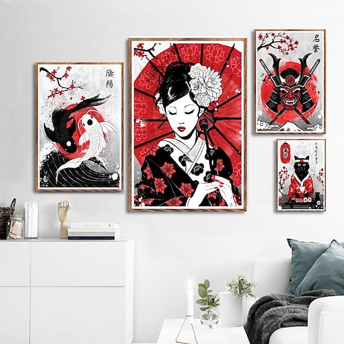 

japanese samurai panda canvas painting home art hanging picture frameless core