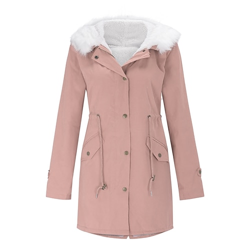 

Women's Winter Jacket Winter Coat Parka Warm Breathable Outdoor Daily Wear Vacation Going out Pocket Fleece Lined Zipper Hoodie Active Casual Comfortable Street Style Solid Color Regular Fit Outerwear