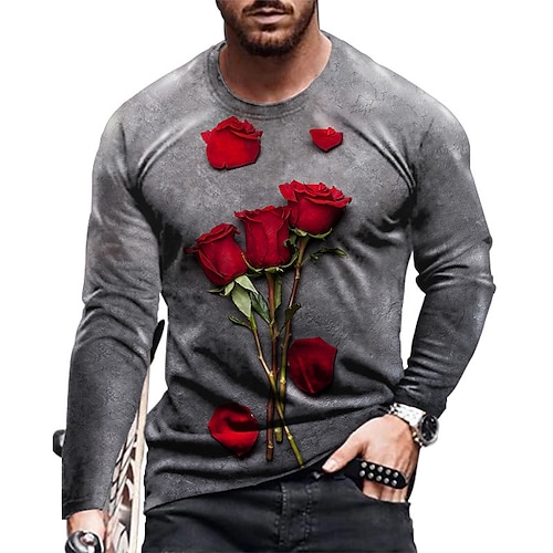 

Men's Unisex T shirt Tee Rose Graphic Prints Crew Neck Gray Long Sleeve 3D Print Outdoor Street Print Tops Basic Vintage Sports Designer