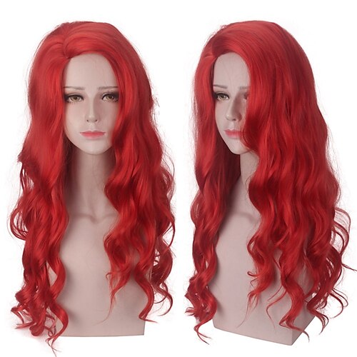 

Lord Shengda Cos Wig Europe and the United States Mera Princess with the Same Red Mid-part Headgear Partial Big Wave Long Curly Hair