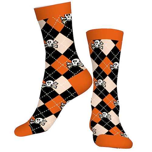 

Socks Cycling Socks Halloween Socks Funny Socks Novelty Socks Men's Women's Bike / Cycling Breathable Soft Comfortable 1 Pair Skull Plaid Checkered Cotton Green Purple Orange S M L