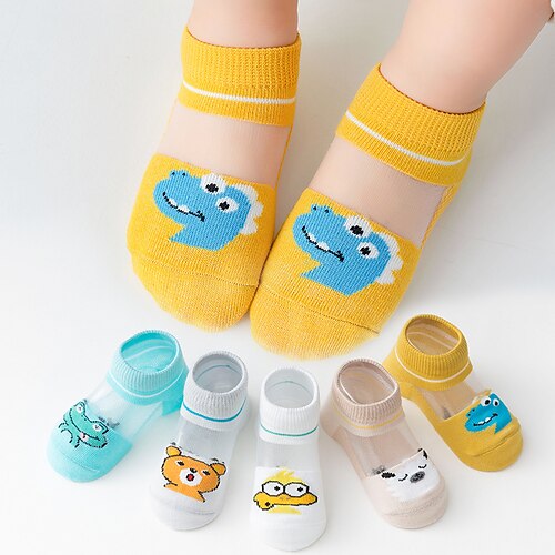 

Kids Boys 5 Pairs Children's Day Socks Multicolor Color Block Patchwork Spring Summer Sweet Daily Wear 1-12 Years
