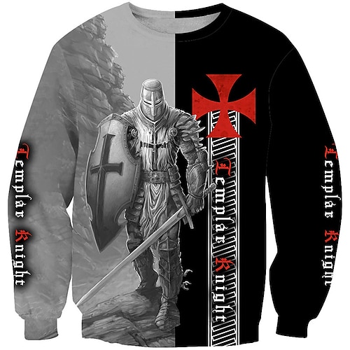 

Men's Sweatshirt Pullover Gray Crew Neck Graphic Prints Print Daily Sports Holiday 3D Print Streetwear Designer Casual Clothing Apparel Knight Templar Hoodies Sweatshirts Long Sleeve