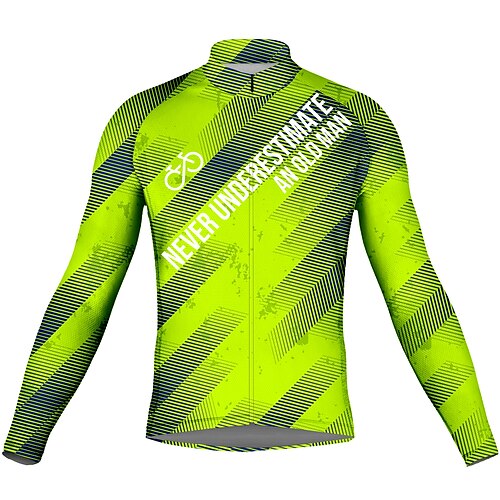 

21Grams Men's Cycling Jersey Long Sleeve Bike Top with 3 Rear Pockets Mountain Bike MTB Road Bike Cycling Breathable Quick Dry Moisture Wicking Reflective Strips Green Geometic Polyester Spandex