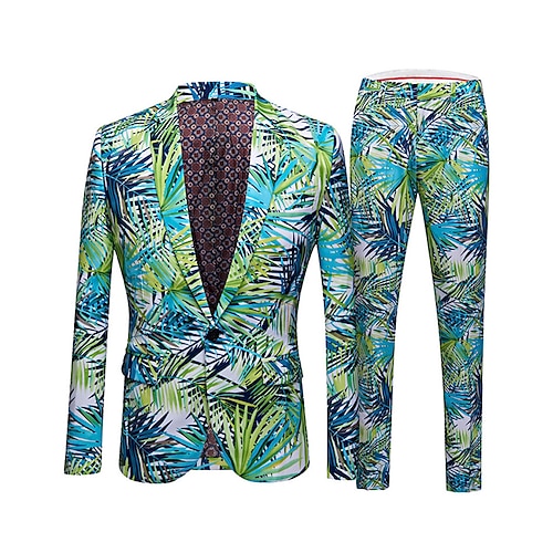 

Green Men's Christmas Suits 2 Piece Patterned Tailored Fit Single Breasted One-button 2022