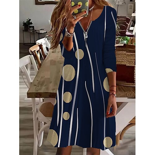 

Women's Casual Dress T Shirt Dress Tee Dress Knee Length Dress Black Blue Red Long Sleeve Geometric Zipper Print Fall Winter Crew Neck Fashion Casual 2022 L XL XXL XXXL 4XL 5XL 6XL